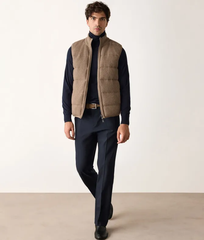 Piumino smanicato reversibile coste frisee in cashmere