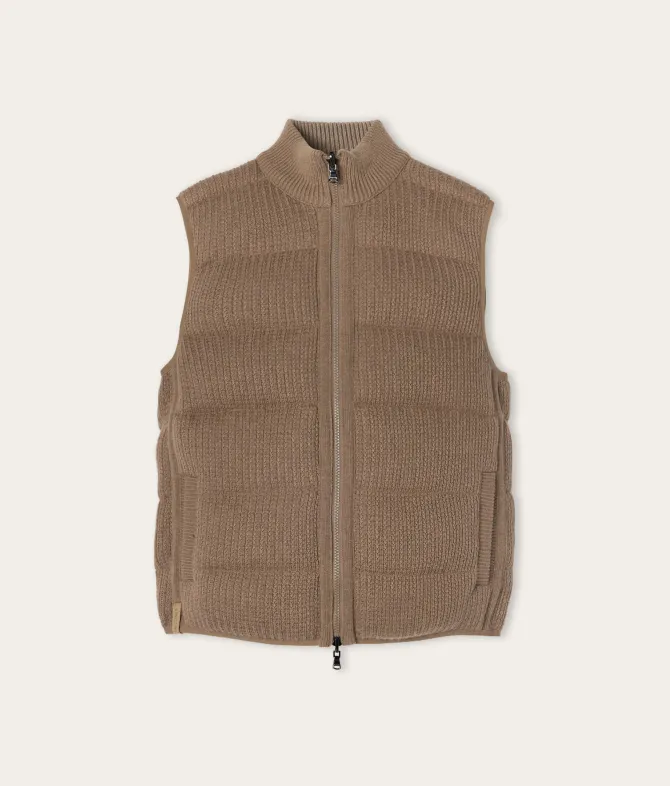 Piumino smanicato reversibile coste frisee in cashmere