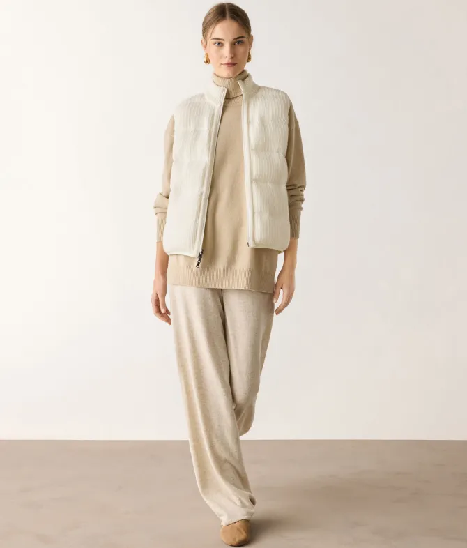 Piumino smanicato reversibile coste frisee in cashmere