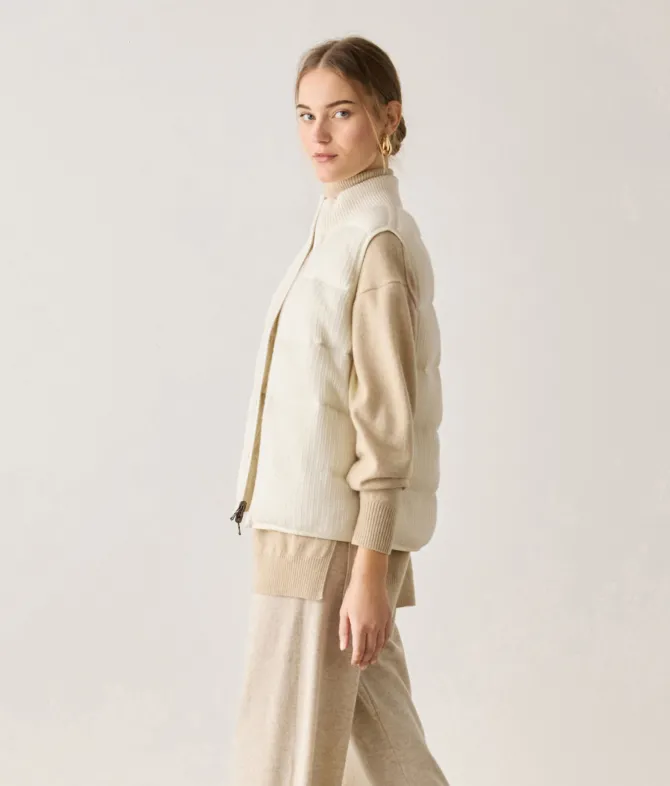 Piumino smanicato reversibile coste frisee in cashmere