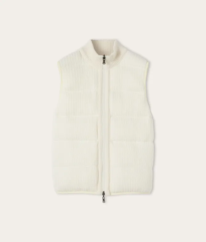 Piumino smanicato reversibile coste frisee in cashmere