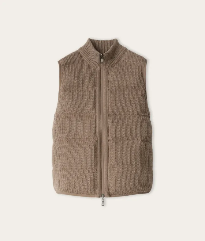 Piumino smanicato reversibile coste frisee in cashmere