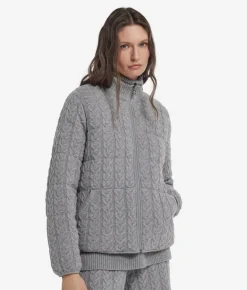 Piumino trecce reversibile in cashmere e tessuto tecnico