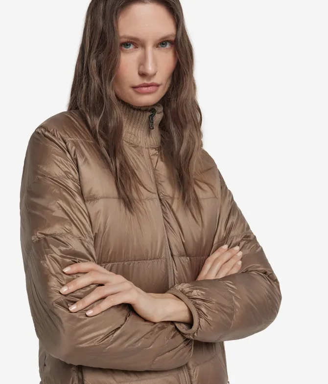 Piumino trecce reversibile in cashmere e tessuto tecnico
