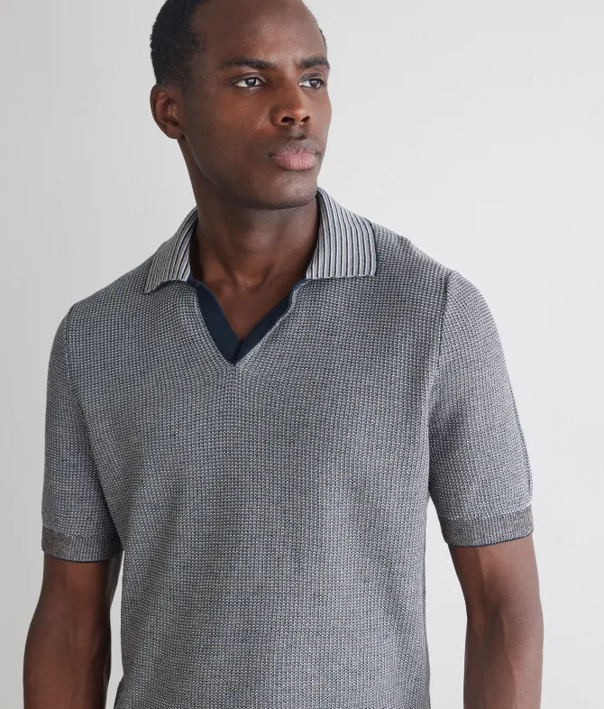 Polo a righe in cotone e lino