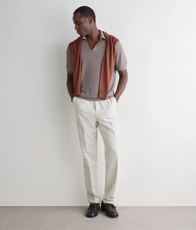Polo a righe in cotone e lino