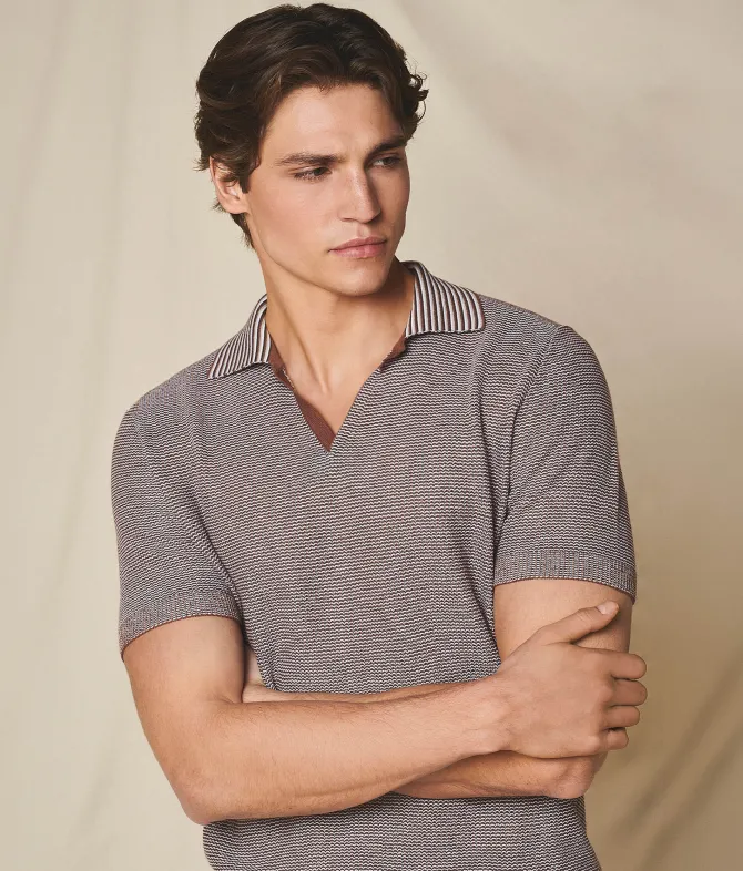 Polo a righe in cotone e lino