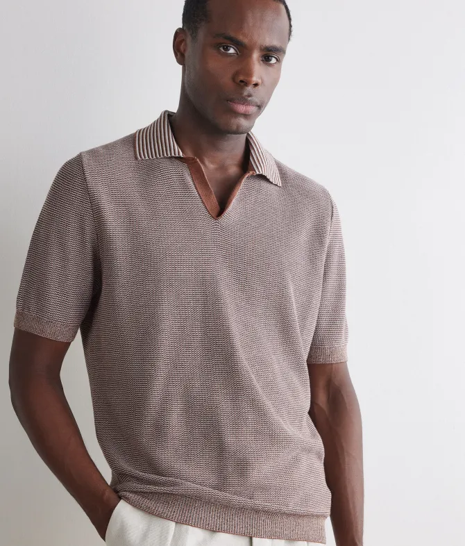 Polo a righe in cotone e lino