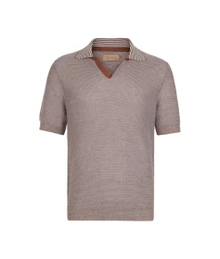 Polo a righe in cotone e lino