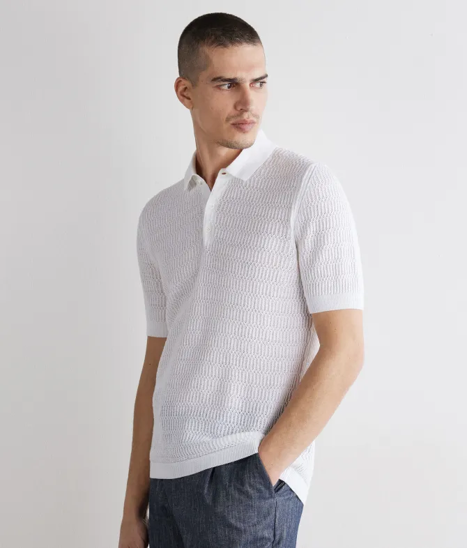 Polo punto mosso in cotone e lino