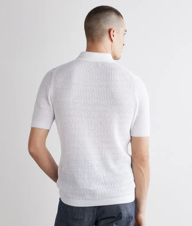 Polo punto mosso in cotone e lino