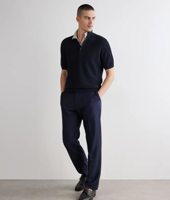 Polo punto mosso in cotone e lino
