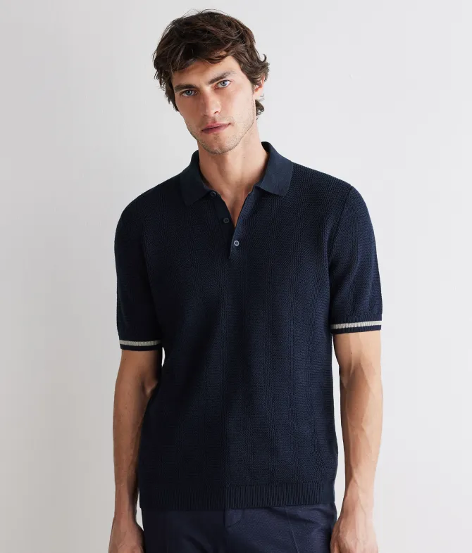 Polo riga a contrasto in cotone e lino