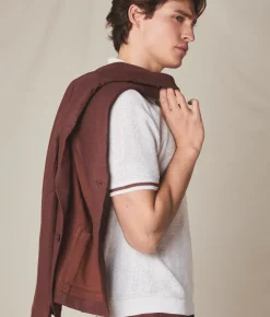 Polo riga a contrasto in cotone e lino