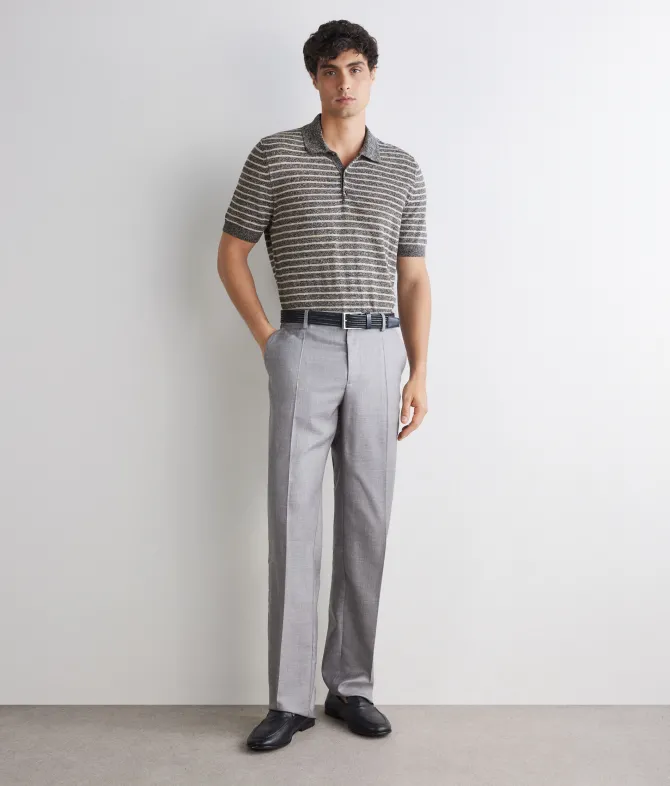 Polo rigata in cotone lino