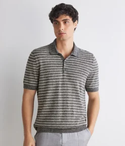 Polo rigata in cotone lino