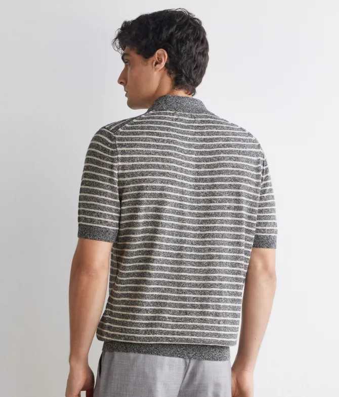 Polo rigata in cotone lino