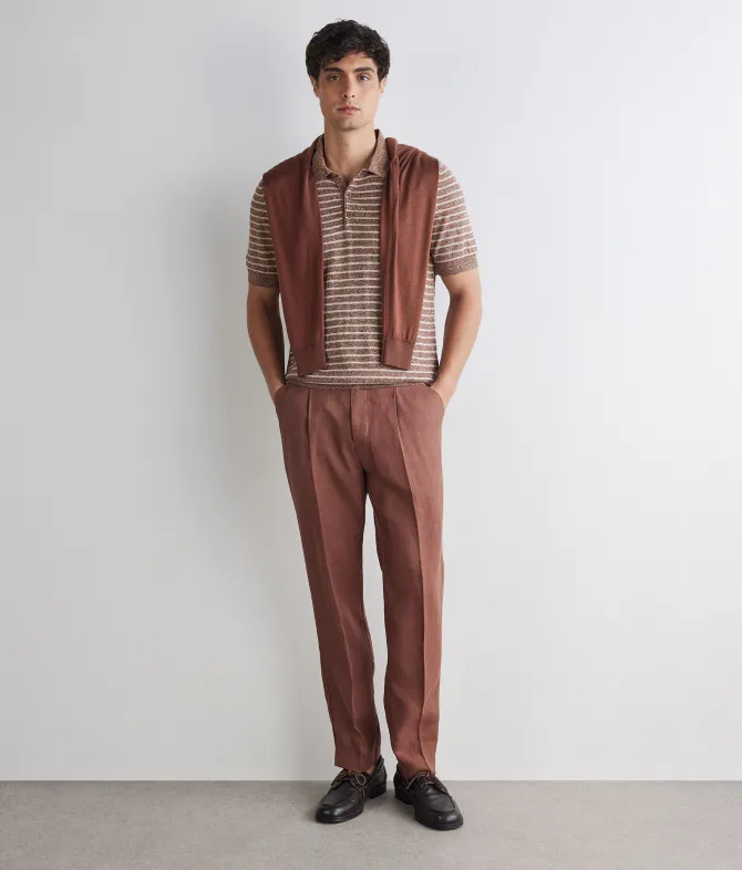 Polo rigata in cotone lino