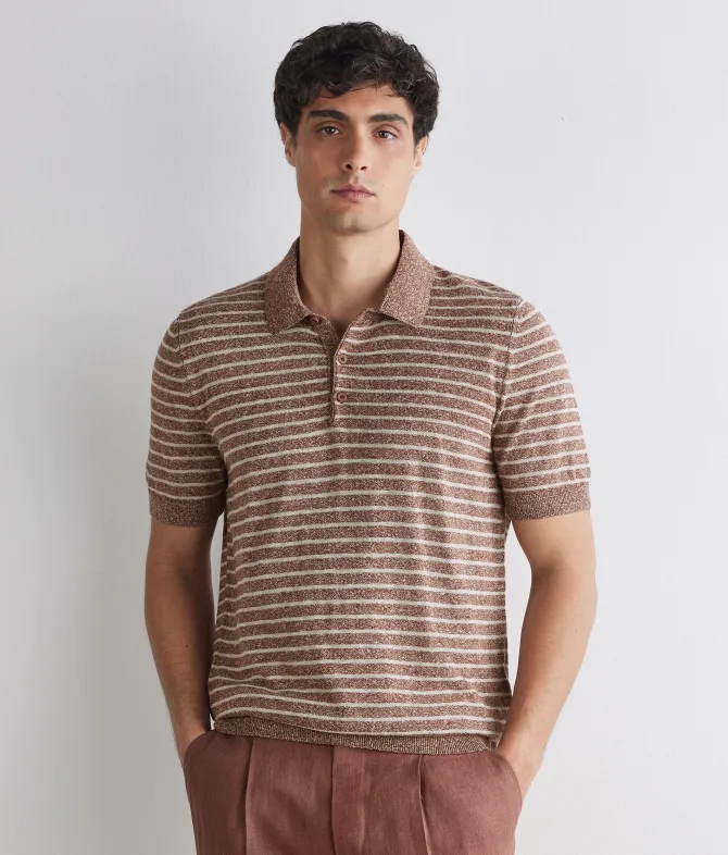 Polo rigata in cotone lino