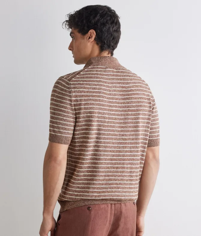 Polo rigata in cotone lino