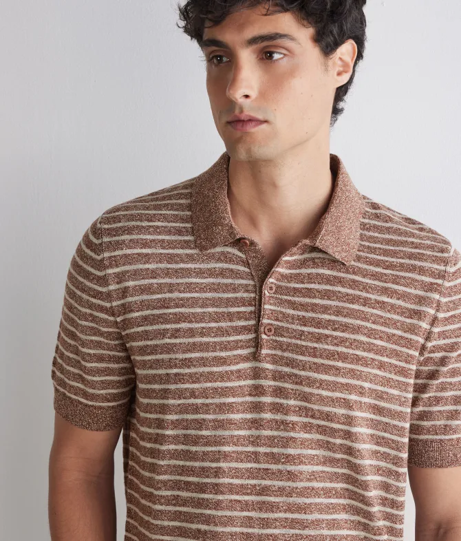 Polo rigata in cotone lino