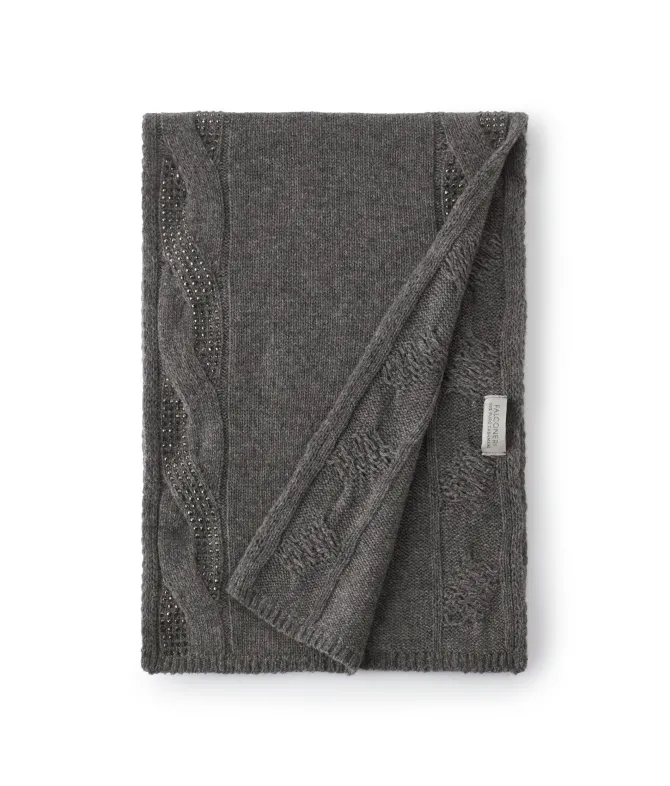 Sciarpa con trecce e strass in Cashmere Ultrasoft