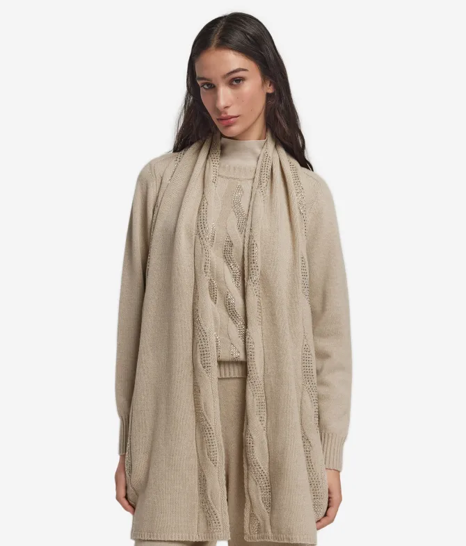 Sciarpa con trecce e strass in Cashmere Ultrasoft
