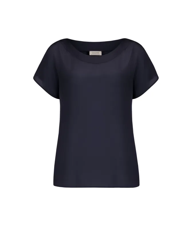 T-shirt con scollo a barchetta in seta e modal