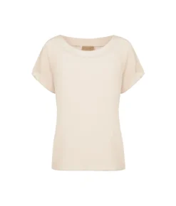 T-shirt con scollo a barchetta in seta e modal