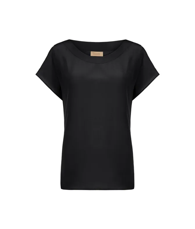 T-shirt con scollo a barchetta in seta e modal