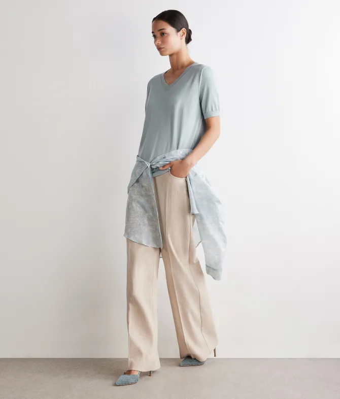 T-Shirt con scollo a V in cotone fresh