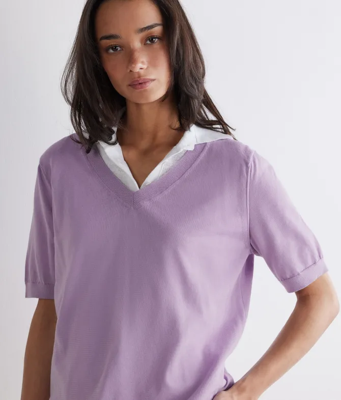 T-Shirt con scollo a V in cotone fresh