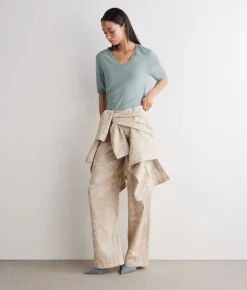 T-shirt con scollo a V in lino e cotone