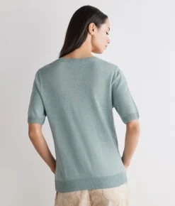 T-shirt con scollo a V in lino e cotone