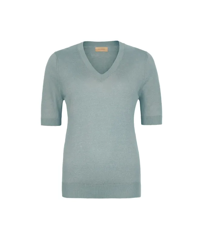 T-shirt con scollo a V in lino e cotone