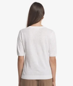 T-shirt con scollo a V in lino e cotone