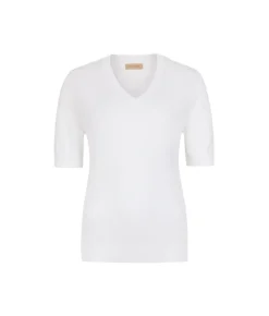 T-shirt con scollo a V in lino e cotone