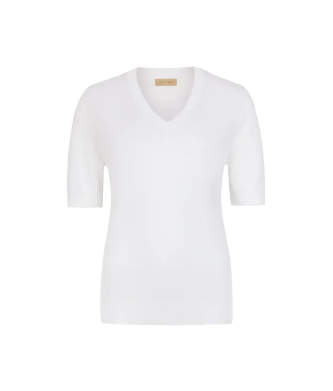 T-shirt con scollo a V in lino e cotone