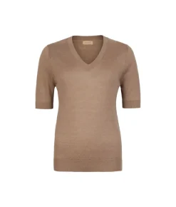 T-shirt con scollo a V in lino e cotone