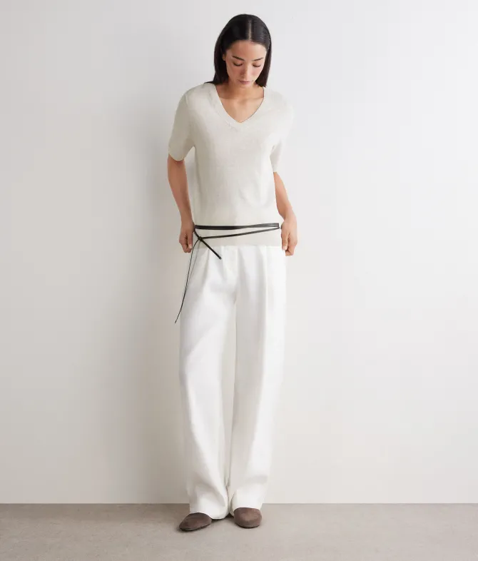 T-shirt con scollo a V in lino e cotone