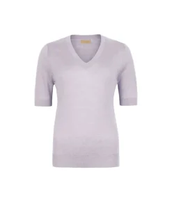 T-shirt con scollo a V in lino e cotone