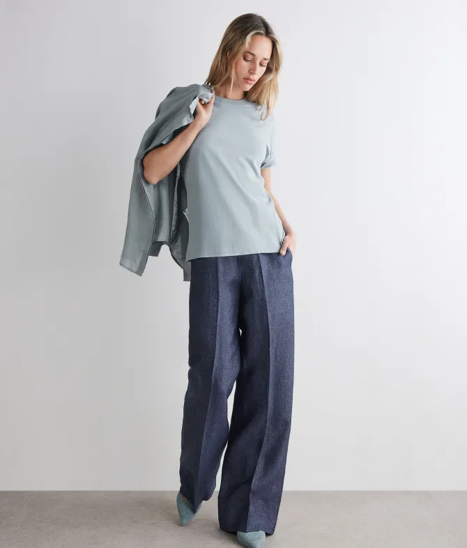 T-shirt piquet in cotone e seta