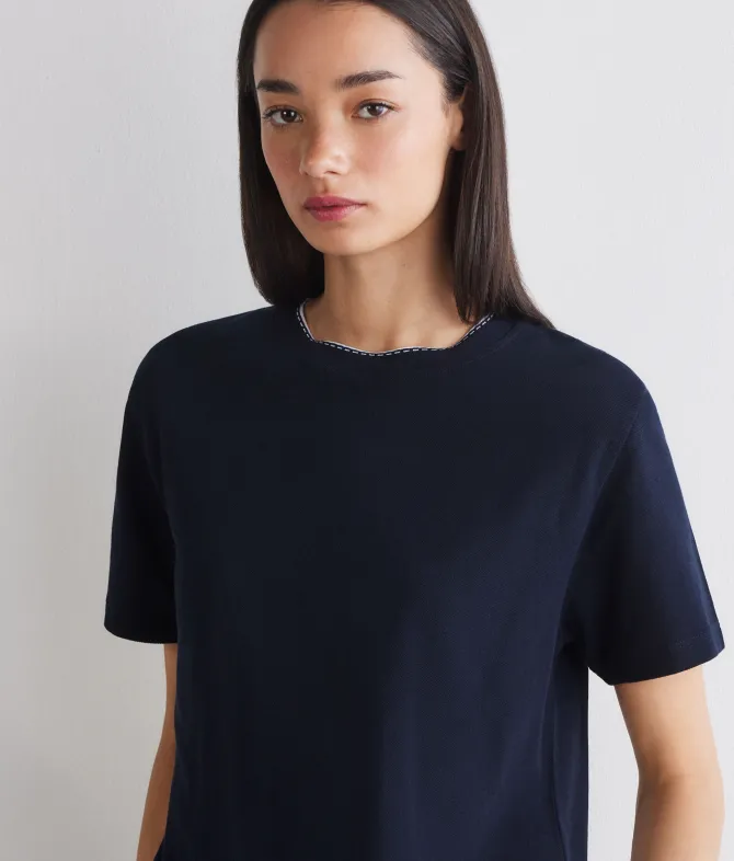 T-shirt piquet in cotone e seta
