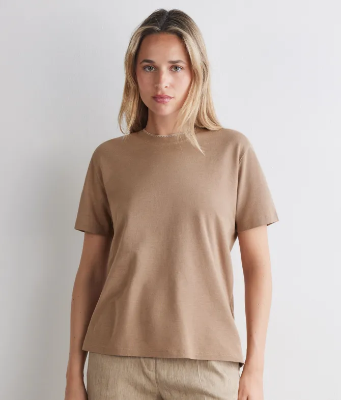 T-shirt piquet in cotone e seta
