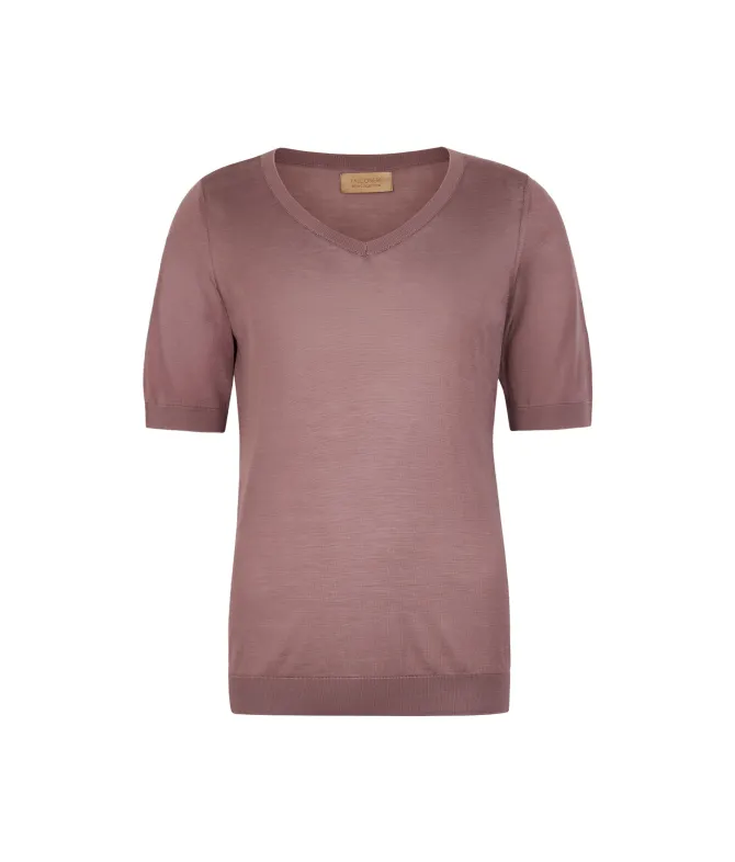 T-shirt scollo a V in seta